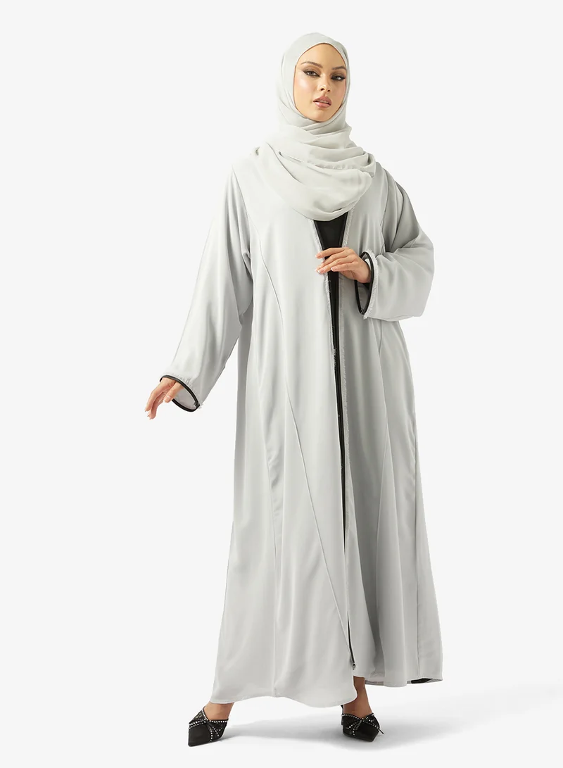 hayas closet Pleated Open Front Collar Neck Abaya